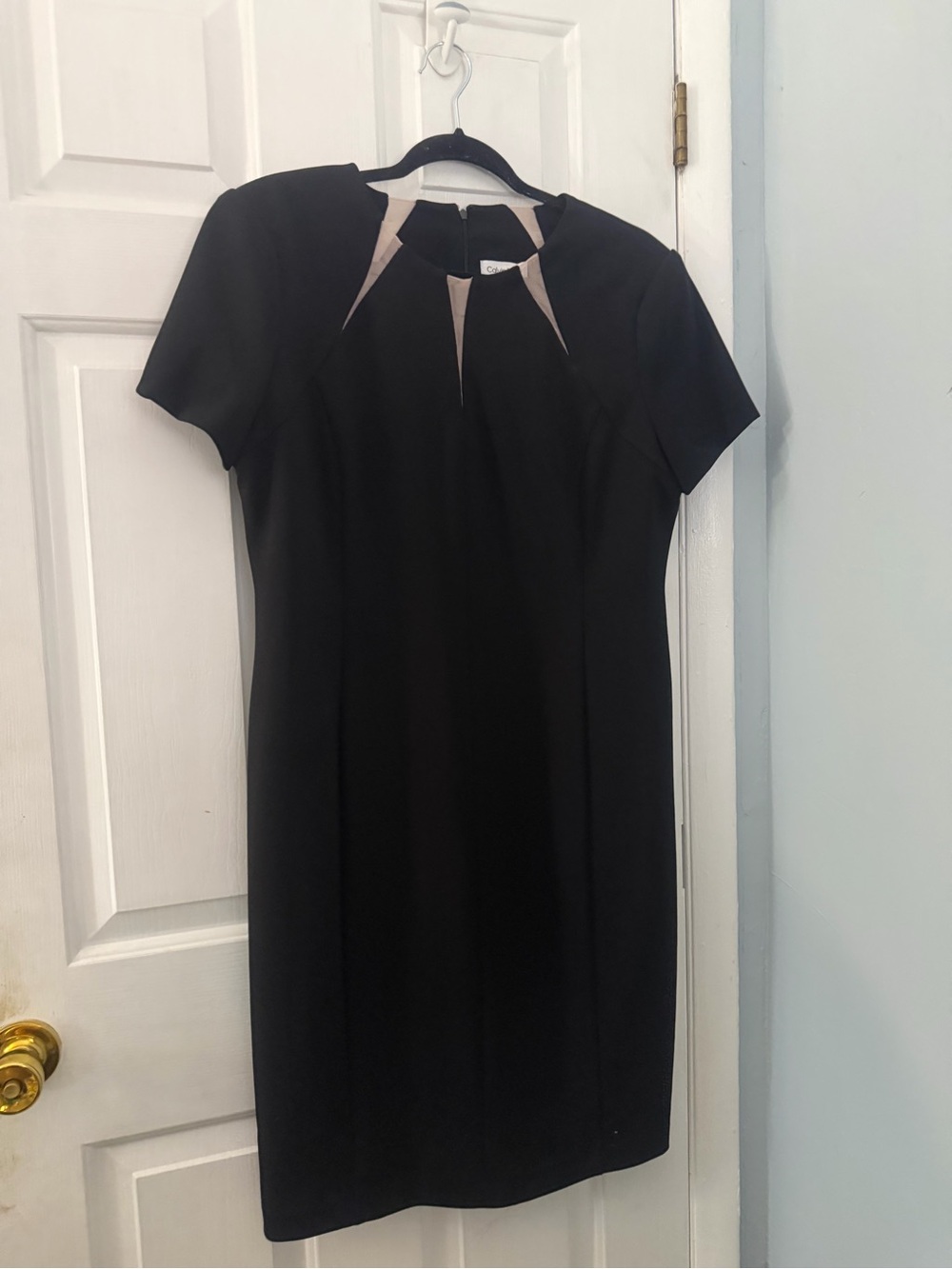 Calvin Klein Size 16 Black Nude Illusion Mesh Sheath Dress